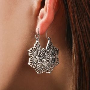 Mandala Flower Drop Dangle Girl Tribal Hollow Floral Pendant Earrings